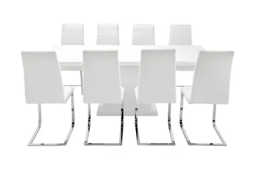 Ratliff Spisegruppe 180 cm + 8 Sorado Stoler - Hvit/Krom - Møbler - Bord - Spisegrupper