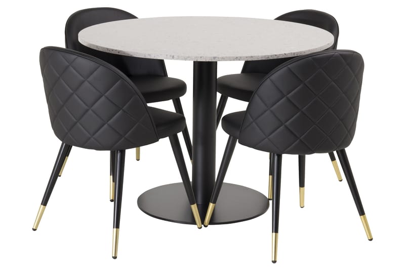 Razzia Spisegruppe 106 cm Rund med 4 Velvet Stoler - Sort/Guld - Møbler - Bord - Spisegrupper