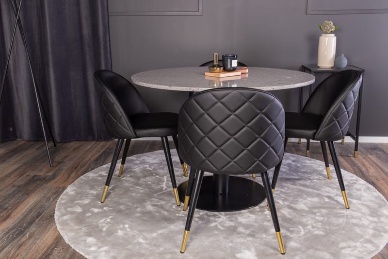 Razzia Spisegruppe 106 cm Rund med 4 Velvet Stoler - Sort/Guld - Møbler - Bord - Spisegrupper