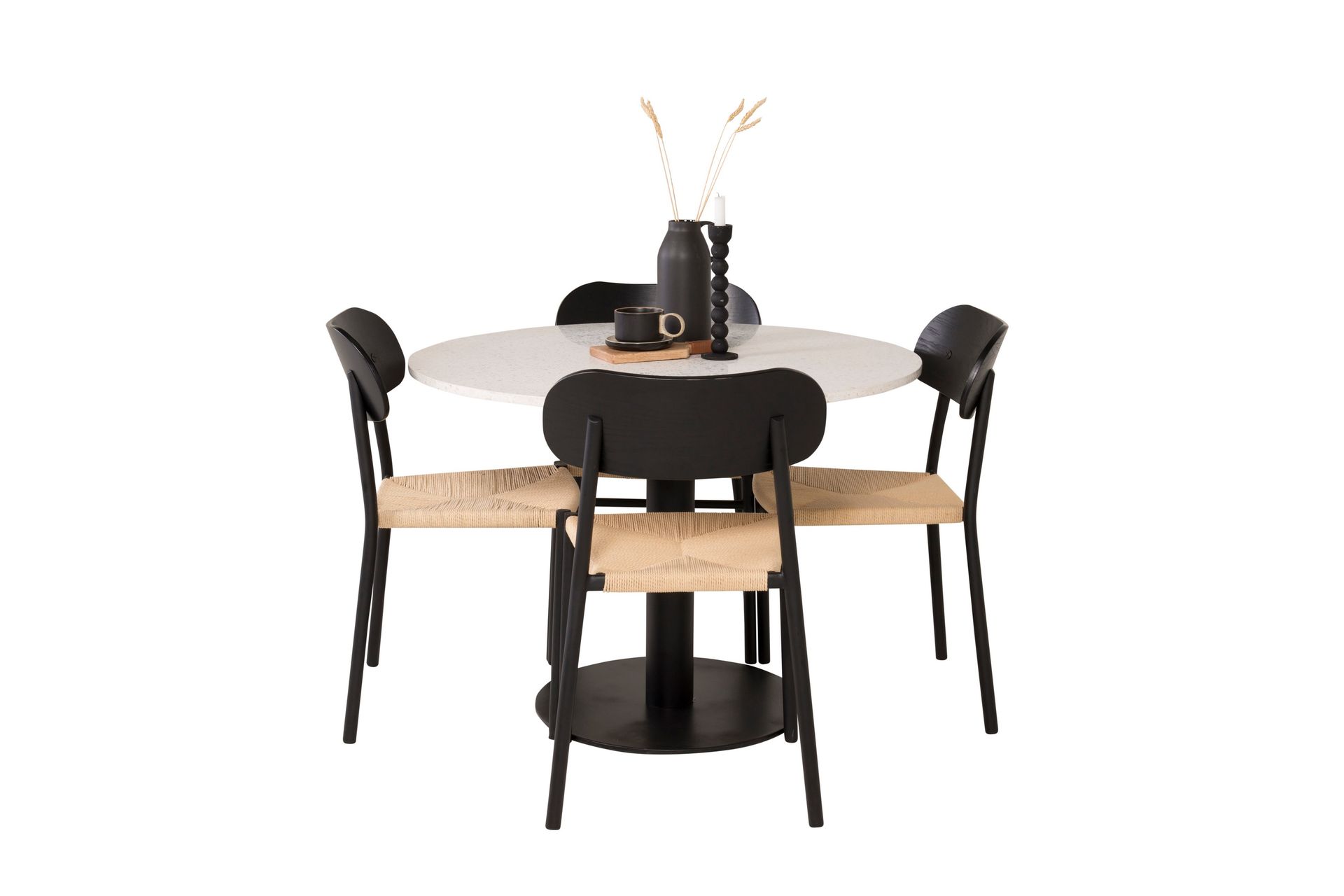 Razzia Spisegruppe 106 cm Rund med 4 Polly Stoler - Sort - Møbler - Bord - Spisegrupper