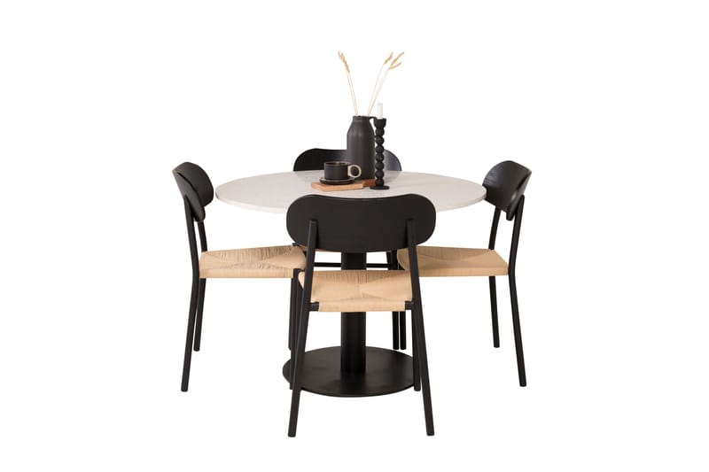 Razzia Spisegruppe 106 cm Rund med 4 Polly Stoler - Sort - Møbler - Bord - Spisegrupper