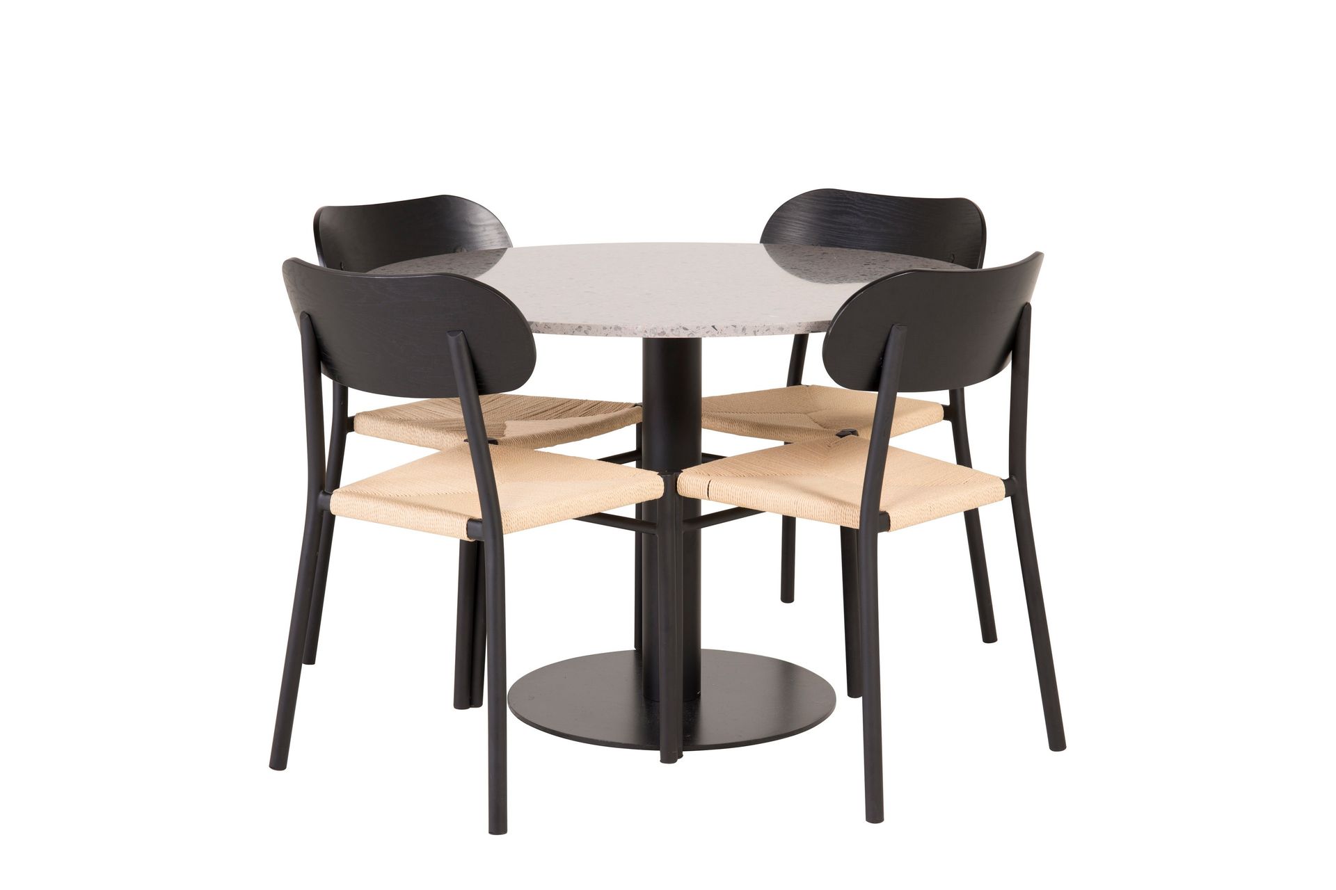 Razzia Spisegruppe 106 cm Rund med 4 Polly Stoler - Sort - Møbler - Bord - Spisegrupper