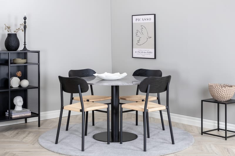 Razzia Spisegruppe 106 cm Rund med 4 Polly Stoler - Sort - Møbler - Bord - Spisegrupper