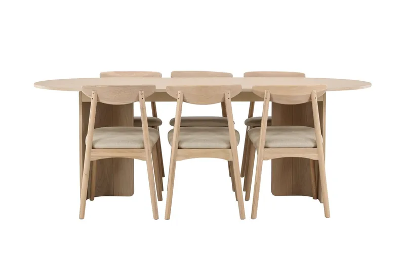 Rektangulær spisegruppe Tyresö 220 cm med 6 Ven stoler - Natur/Whitewash - Møbler - Bord - Spisegrupper