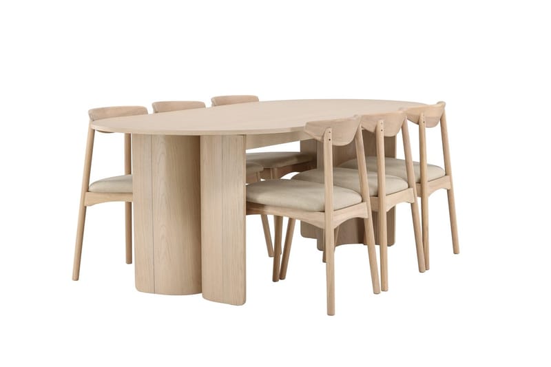 Rektangulær spisegruppe Tyresö 220 cm med 6 Ven stoler - Natur/Whitewash - Møbler - Bord - Spisegrupper