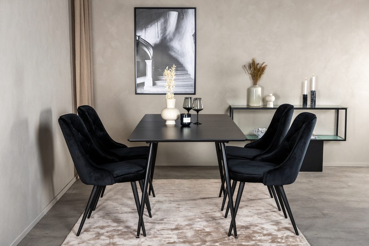 Rektangulær spisegruppe Venture Home Silar, Velvet Deluxe - svart
