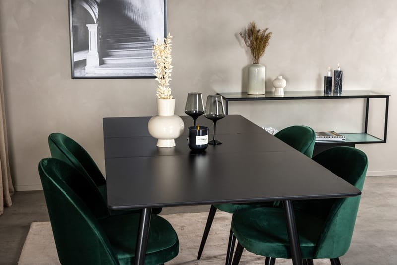 Rektangulær spisegruppe Venture Home Silar, Velvet - grønn - Møbler - Bord - Spisegrupper