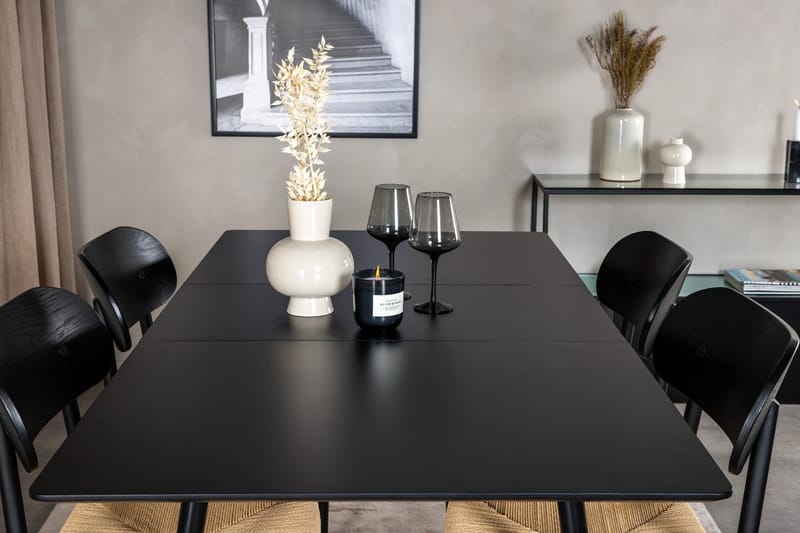 Rektangulær spisegruppe Venture Home Polly, Silar - svart/natur - Møbler - Bord - Spisegrupper