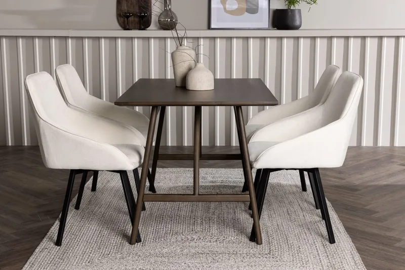 Rektangulär matgrupp Venture Home Beige Mörkbrun 4st