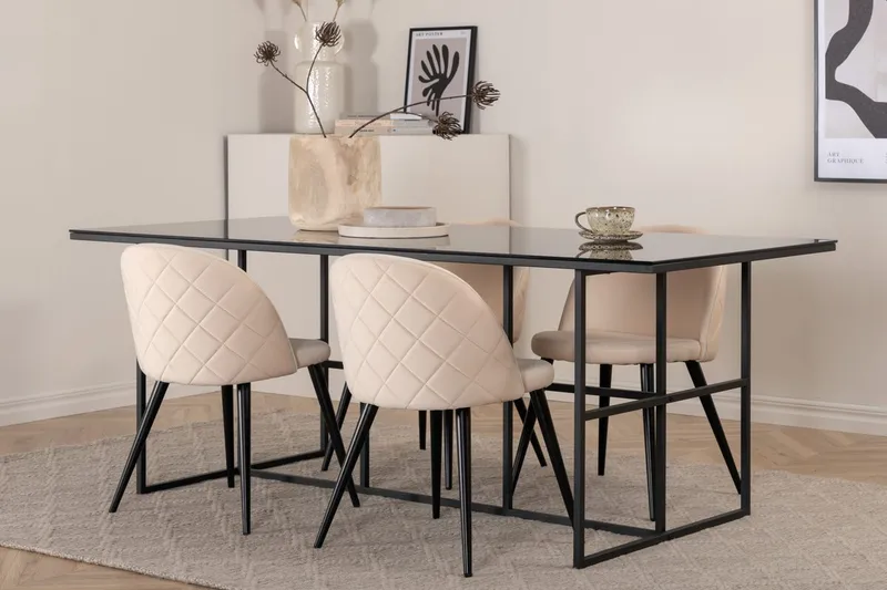 Rektangulär matgrupp Venture Home Beige Svart 4st