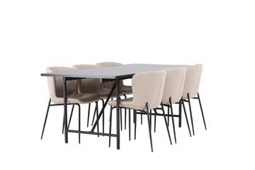 Rektangulär matgrupp Venture Home Beige Svart 6st - Møbler - Bord - Spisegrupper