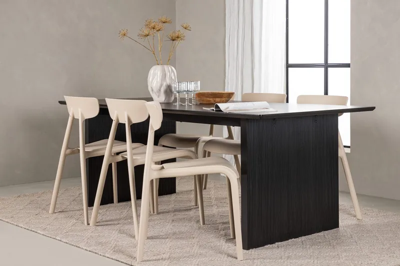 Rektangulär matgrupp Venture Home Beige Svart 6st