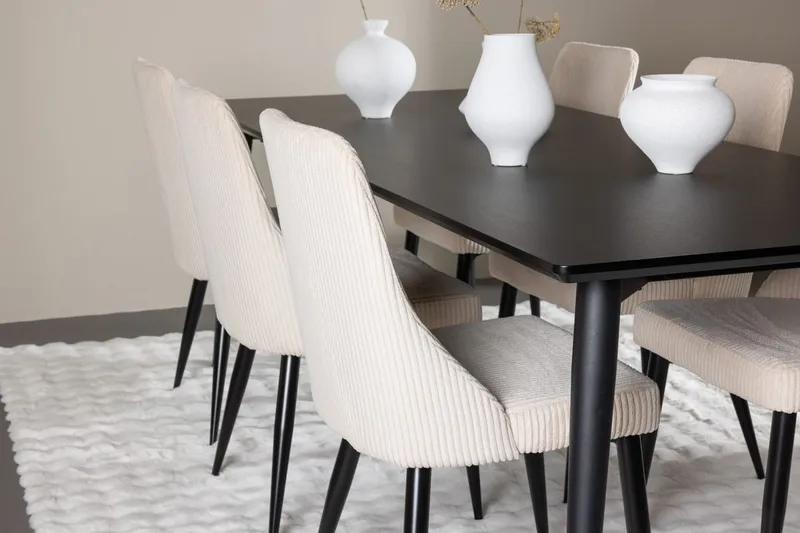 Rektangulär matgrupp Venture Home Beige Svart 6st - Møbler - Bord - Spisegrupper