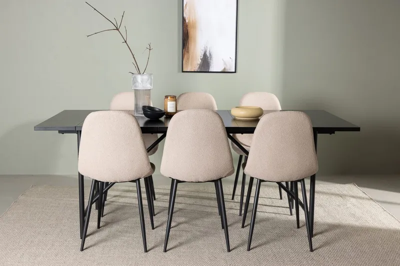 Rektangulär matgrupp Venture Home Beige Svart 6st
