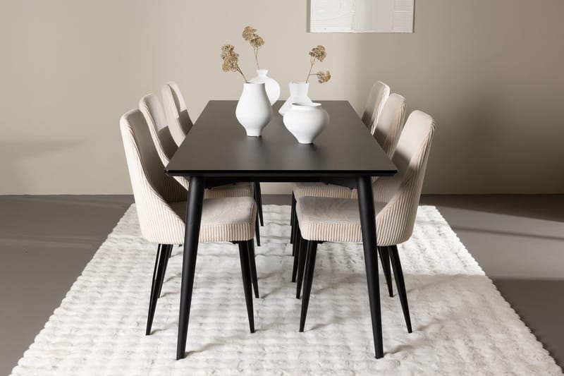 Rektangulär matgrupp Venture Home Beige Svart 6st
