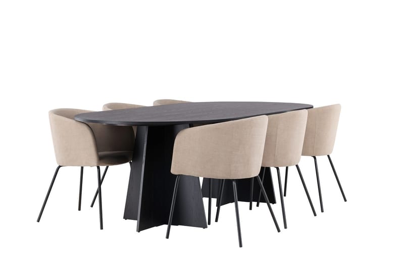 Rektangulär matgrupp Venture Home Beige Svart Linen - Møbler - Bord - Spisegrupper