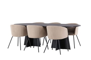 Rektangulär matgrupp Venture Home Beige Svart Linen - Møbler - Bord - Spisegrupper