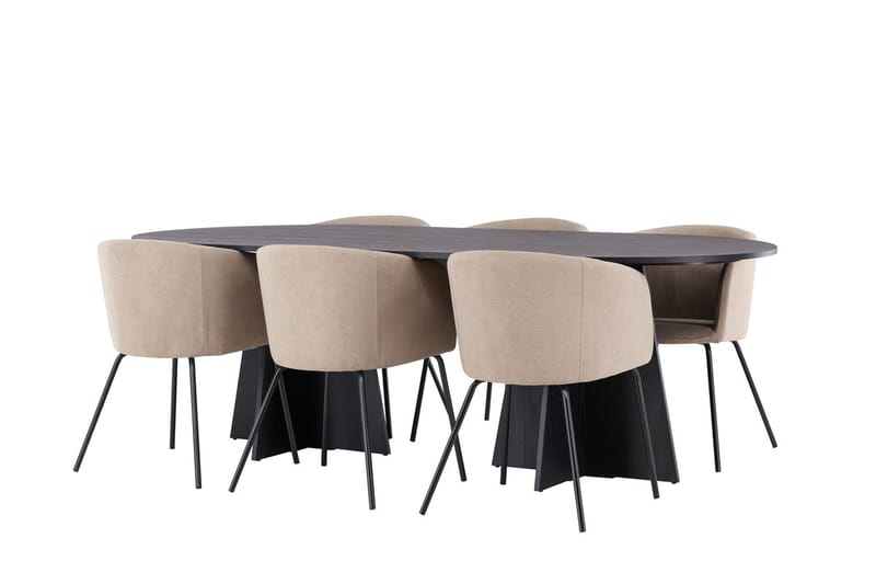 Rektangulär matgrupp Venture Home Beige Svart Linen - Møbler - Bord - Spisegrupper