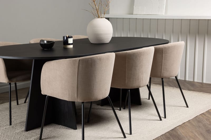 Rektangulär matgrupp Venture Home Beige Svart Linen - Møbler - Bord - Spisegrupper