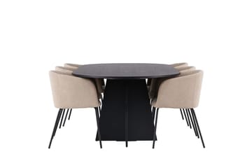 Rektangulär matgrupp Venture Home Beige Svart Linen - Møbler - Bord - Spisegrupper