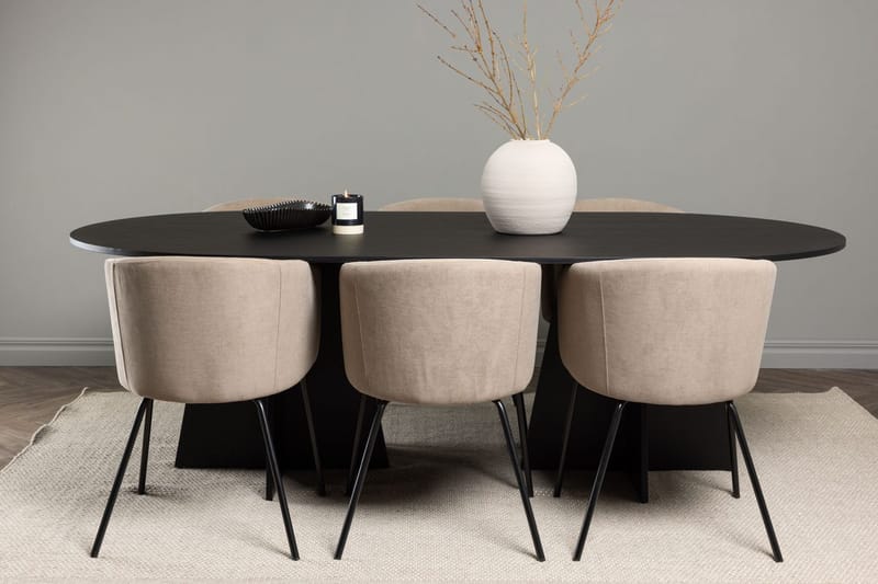 Rektangulär matgrupp Venture Home Beige Svart Linen