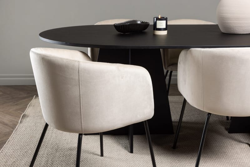 Rektangulär matgrupp Venture Home Beige Svart Sammet - Møbler - Bord - Spisegrupper
