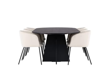 Rektangulär matgrupp Venture Home Beige Svart Sammet - Møbler - Bord - Spisegrupper