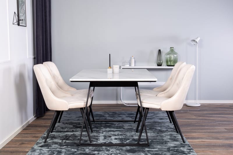 Rektangulär matgrupp Venture Home Beige Svart Svart - Møbler - Bord - Spisegrupper