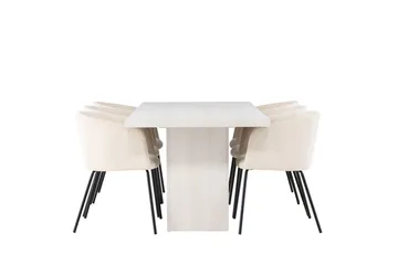 Rektangulär matgrupp Venture Home Beige Vit 6st - Møbler - Bord - Spisegrupper