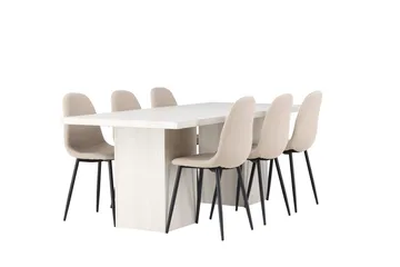 Rektangulär matgrupp Venture Home Beige Vit 6st - Møbler - Bord - Spisegrupper