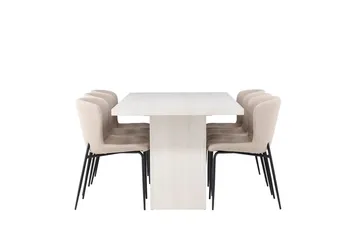 Rektangulär matgrupp Venture Home Beige Vit 6st - Møbler - Bord - Spisegrupper