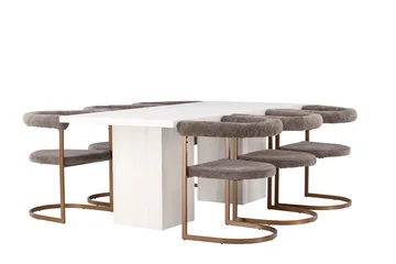 Rektangulär matgrupp Venture Home Brun Vit 6st - Møbler - Bord - Spisegrupper
