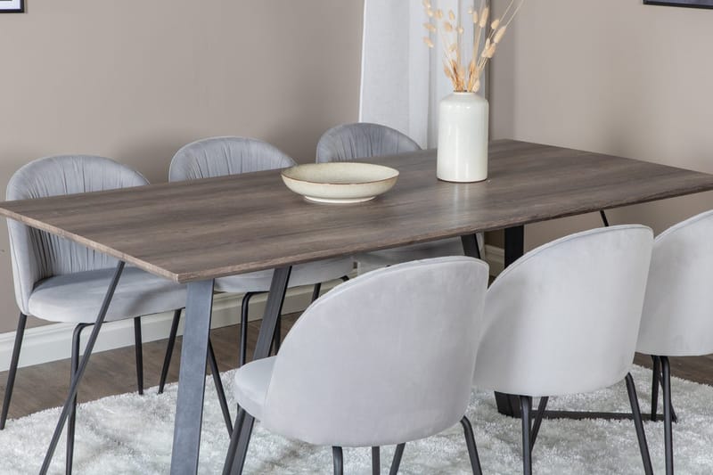 Rektangulär matgrupp Venture Home Grå Natur 6st - Møbler - Bord - Spisegrupper