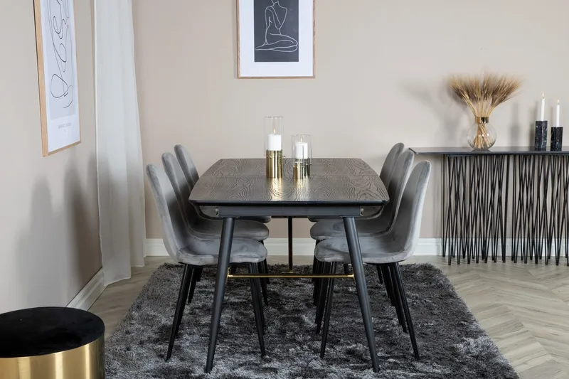 Rektangulär matgrupp Venture Home Grå Svart 6st