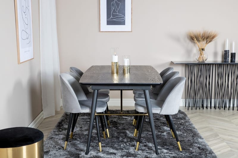 Rektangulär matgrupp Venture Home Grå Svart Mässing - Møbler - Bord - Spisegrupper