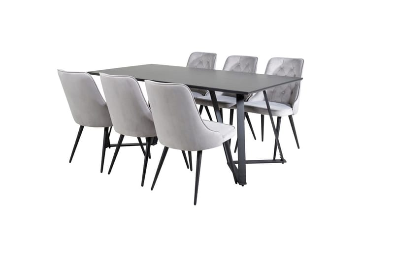 Rektangulär matgrupp Venture Home Ljusgrå Svart 6st - Møbler - Bord - Spisegrupper