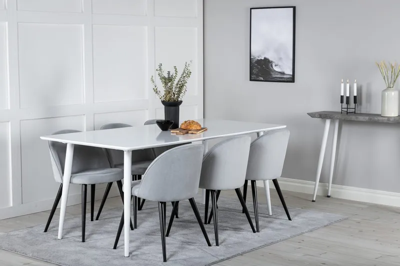 Rektangulär matgrupp Venture Home Ljusgrå Vit 6st, Lysegrå, hvit