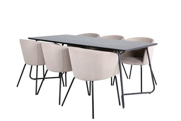 Rektangulär matgrupp Venture Home Mörkbeige Svart 6st - Møbler - Bord - Spisegrupper