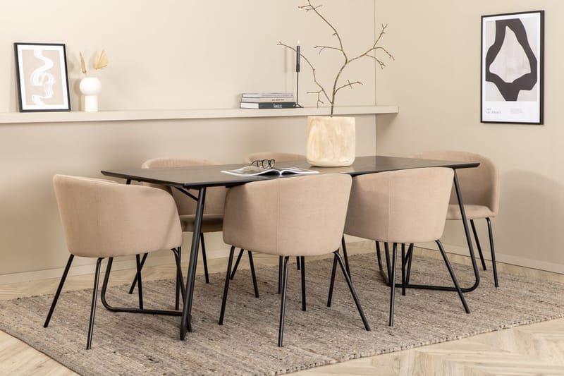 Rektangulär matgrupp Venture Home Mörkbeige Svart 6st - Møbler - Bord - Spisegrupper