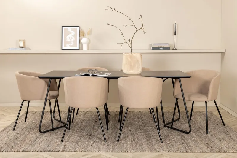 Rektangulär matgrupp Venture Home Mörkbeige Svart 6st