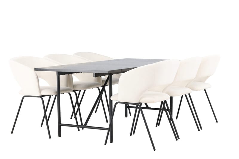 Rektangulär matgrupp Venture Home Offwhite Svart 6st - Møbler - Bord - Spisegrupper