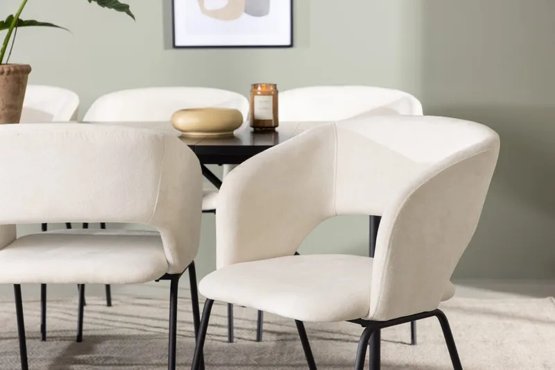 Rektangulär matgrupp Venture Home Offwhite Svart 6st - Møbler - Bord - Spisegrupper