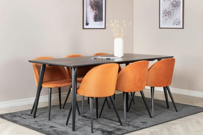 Rektangulär matgrupp Venture Home Rostig Orange Svart 6st