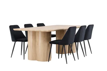 Rektangulär matgrupp Venture Home Svart Ljust trä 6st - Møbler - Bord - Spisegrupper
