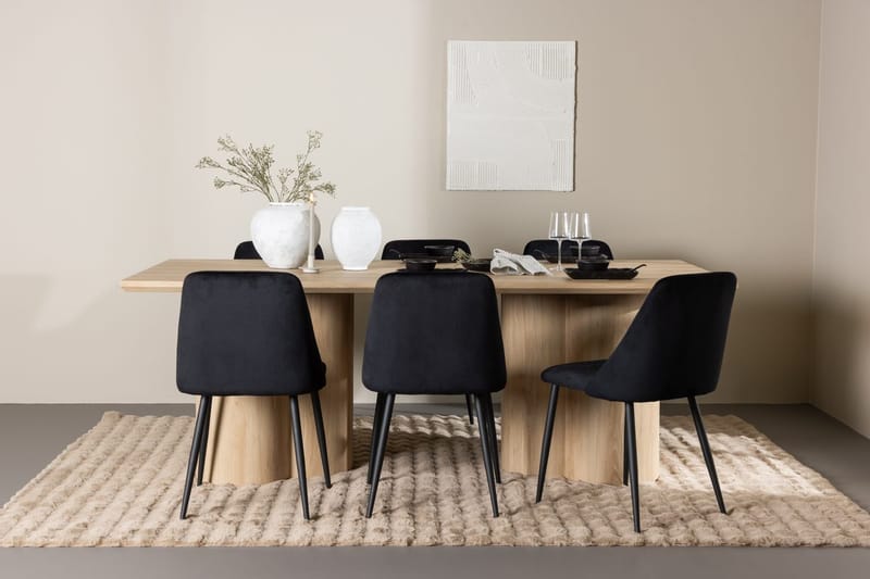 Rektangulär matgrupp Venture Home Svart Ljust trä 6st