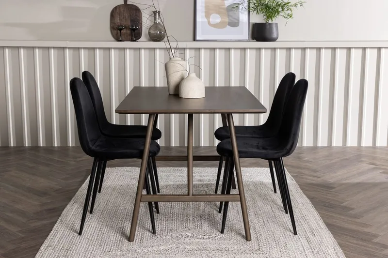 Rektangulär matgrupp Venture Home Svart Mörkbrun 4st, Mørkebrun