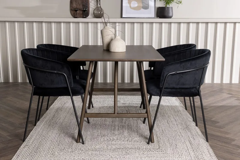Rektangulär matgrupp Venture Home Svart Mörkbrun 4st