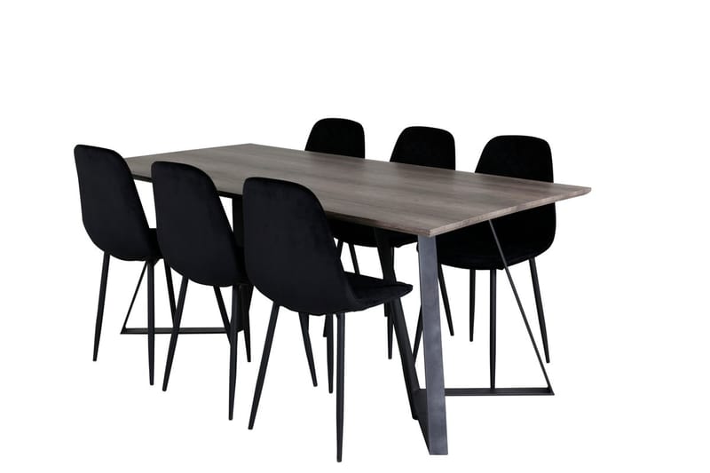 Rektangulär matgrupp Venture Home Svart Natur 6st - Møbler - Bord - Spisegrupper
