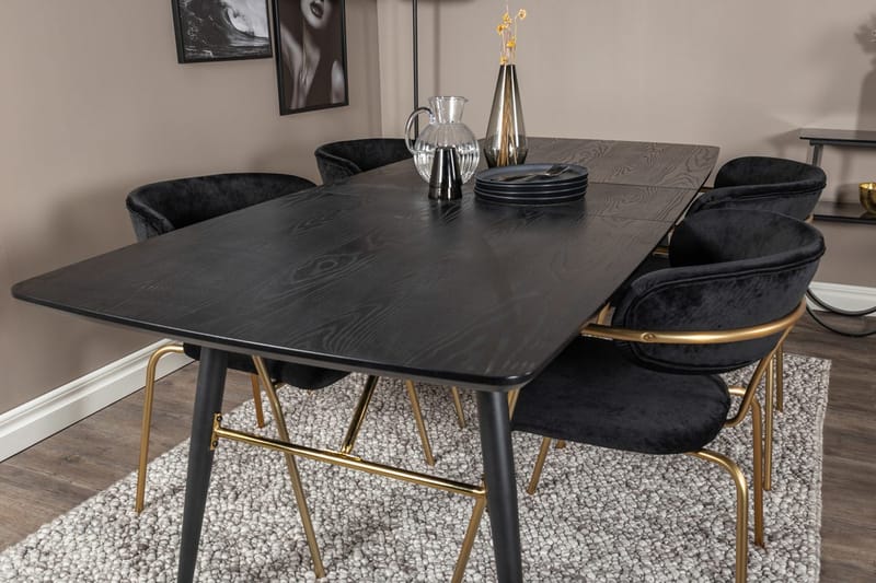 Rektangulär matgrupp Venture Home Svart Svart 4st - Møbler - Bord - Spisegrupper
