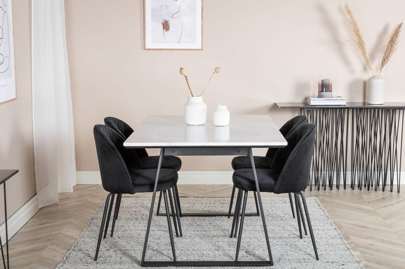 Rektangulär matgrupp Venture Home Svart Svart 4st - Møbler - Bord - Spisegrupper